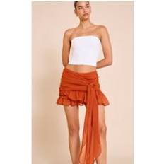 Orange Skirts PrettyLittleThing Rust Chiffon Lined Tie Front Mini Skirt - Orange