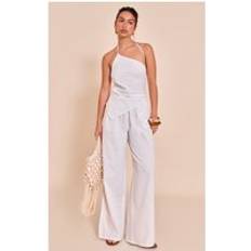 PrettyLittleThing Woven Pinstripe Asymmetric Jumpsuit - White