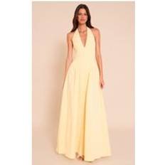 Yellow Dresses PrettyLittleThing Lemon Woven Halterneck Plunge Midaxi Dress - Lemon