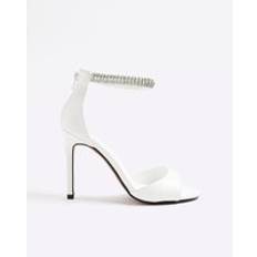 High Heel Heels & Pumps River Island Embellished Strap Peep Toe Heels - White