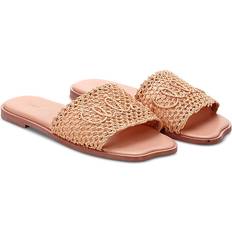 Leather Slides Chloe Flower Raffia Slide Sandals - Pink