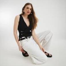 River Island Knitted Wrap Buckle Vest - Black