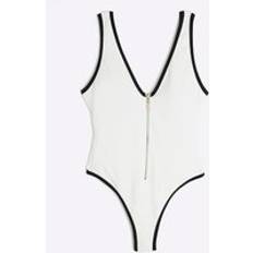 River Island Petite Zip Textured Swimsuit - White