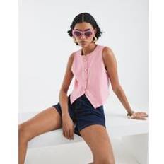 Pink - Women Vests River Island Womens Sleeveless Cropped Waistcoat - Pink