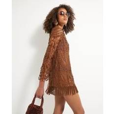 Women Swimsuit Cover-Ups & Sarong Wraps River Island Crochet Tunic Beach Dress - Brown