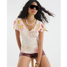 Lace - Women Blouses River Island Angel Sleeve Floral Blouse - Pink