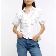 Puff Sleeve Shirts River Island Womens Frill Puff Sleeve Shirt - White