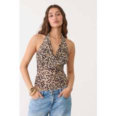 Leopard Bodysuits Stradivarius Draped Leopard Print Bodysuit - Beige