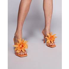 Orange - Women Heeled Sandals Simmi London Simmi London Vaughan Heeled Mule Sandal With Flower Detail - Orange