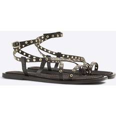 Brown Sandals River Island Wide Fit Eyelet Strappy Sandals - Black