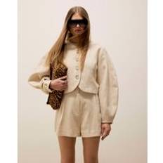 Jackets River Island Womens Cream Long Sleeve Collarless Jacket - 8