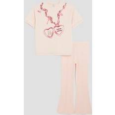 River Island Girls Pink Heart T-Shirt & Flare Trousers Set - Pink