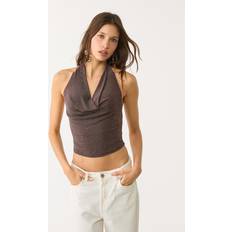 Sequins Tops Stradivarius Shimmery Halter Top - Brown
