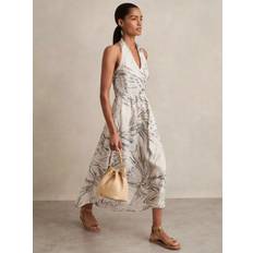 Beige - Men Dresses Reiss Carla Palm Print Halterneck Dress - Neutral