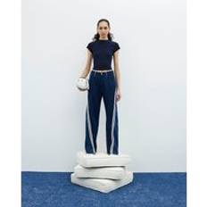 Stripes Jeans River Island Womens Relaxed Straight Stripe Hybrid Jeans - Blue