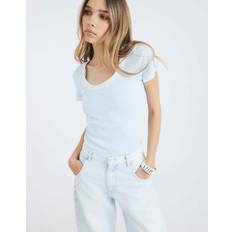 Women T-shirts River Island Scoop Neck Scallop T-shirt - Blue