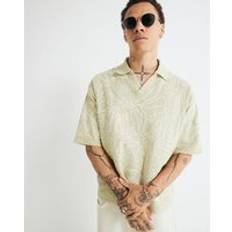 Florals Polo Shirts River Island Mens Green Floral Embroidered Polo Shirt