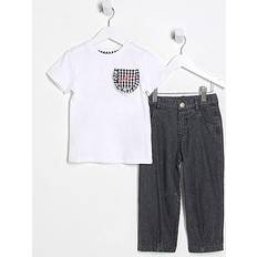 Checkered Other Sets Children's Clothing River Island Mini Girls Gingham T-Shirt & Jeans Set - Black