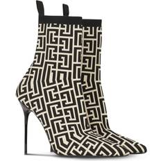 Balmain Kängor & Boots Balmain Läder Tvåfärgad Stretchstickad Skye Ankelboots Med Monogram