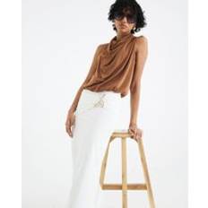Women Skirts River Island Womens Wavy Trim Ruched Midi Skirt - White