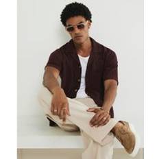Men Clothing River Island Mens Red Regular Fit Grid Textured Revere Shirt