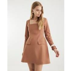 Long sleeve brown dress River Island Womens Long Sleeve Square Neck Mini Dress - Brown
