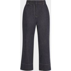 Contrast Stitched Crop Jeans - Blu