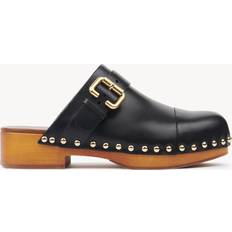 Läder - Unisex Träskor Chloe Slip-On Sandaler Med Blockklack - Svart