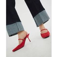 River Island Faux Suede Buckle Strap Heeled Mules - Red