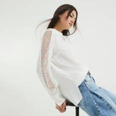 River Island Cream Long Sleeve Lace Insert Blouse - Womens
