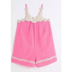 Pink Playsuits Children's Clothing River Island Girls Crochet Trim Beach Playsuit - Bright Pink