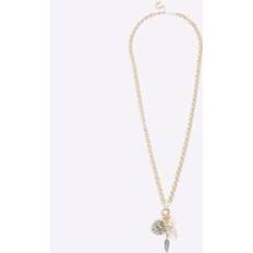 River Island Womens Gold Metal Long Charm Cluster Necklace - Gold