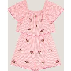 Florals Playsuits Children's Clothing Monsoon Kids' Gingham Scallop Hem Playsuit - Pink