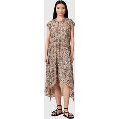 AllSaints Long Dresses AllSaints Arwen Leopard Asymmetric Dress - Evia Sand/Multi