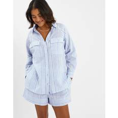 Cotton Swimsuit Cover-Ups & Sarong Wraps Accessorize Stripe Beach Cover Up Shirt - Blue