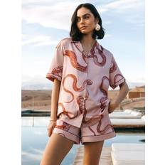 Pyjamas Chelsea Peers Boyfriend Revere Short Sleeve Shirt And Pyjama Set - Pink