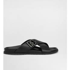 Dolce & Gabbana Herre Sandaler Dolce & Gabbana Læder Slides Med Logo Formet Applikation Sort