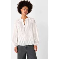 High Collar Blouses Whistles Broderie V Neck Blouse - White