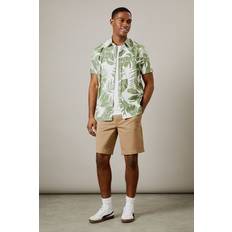 Burton Skjortor Burton Mens Khaki Leaf Print Short Sleeve Shirt