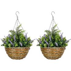 OutSunny Lavender Flower Hanging Planter Basket 25x25x34 cm Artificial Plant