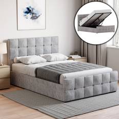 Beds & Mattresses Vida Designs Valentina Crushed Velvet Silver 4ft6 Double Ottoman 190 x 135 cm Frame Bed