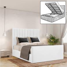 Beds & Mattresses Canora Grey Bilma Upholstered Storage 150 x 200 cm White Frame Bed