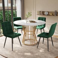 Green Dining Sets Latitude Run Modern Marble-effect Round Table 5-piece Green 4 Dining Set 5pcs