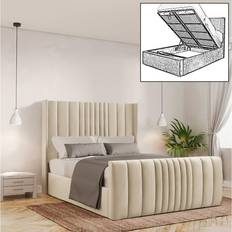 Beds & Mattresses Canora Grey Bastin Upholstered Storage - Cream Super King Frame Bed