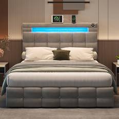 Canora Grey Velvet Storage With Led Headboard 108cm H x 142cm W x 202.5cm L Frame Bed