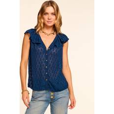 Silvia Chiffon Flutter Sleeve Blouse - Navy Dot