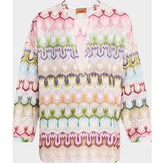 Missoni Multi Crochet Knit V-Neck Blouse - Multi Blue Pink