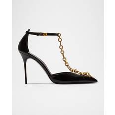 Balmain Heels & Pumps Balmain Sync Patent Leather Chain T-Strap Pumps - Noir