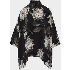 Eskandar Large Peony Silk Print Short-Sleeve Shirt With Collar - Monochrome