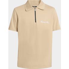 Balmain Men Polo Shirts Balmain Men's Embroidered Zip Polo Shirt - Camel Black